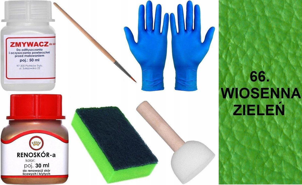 WIOSENNA ZIELEŃ 66 Renoskór ZESTAW DO RENOWACJI SKÓRY LICOWEJ Farba Zmywacz