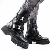 Botki damskie - BIG STAR OO274A274 workery damskie skórzane glany ocieplane - miniaturka - grafika 1