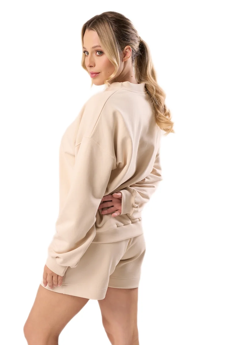 Bawełniana bluza dresowa z długim rękawem Babell kod 3009 waniliowa XS