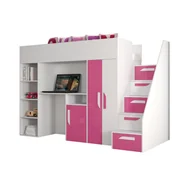 Łóżka dla dzieci i młodzieży - Abiks Łóżko piętrowe Antresola PARTY 14 biały + różowy - miniaturka - grafika 1