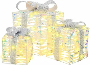 vidaXL Pudełko Prezentowe 3 pcs Ciepła biel 20 x 20 x 20 cm PET - Ozdoby bożonarodzeniowe - miniaturka - grafika 1