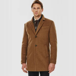 Beżowy gładki płaszcz męski Pako Lorente roz. 50 - Płaszcze męskie - miniaturka - grafika 1