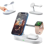 Ładowarki do telefonów - Ładowarka indukcyjna 3w1 QI T268 do Apple iPhone/AirPods/Watch Biały - miniaturka - grafika 1
