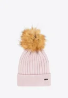 Czapki damskie - Damska czapka z błyszczącą nitką pudrowy róż - miniaturka - grafika 1