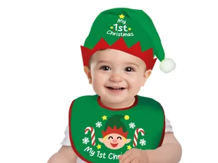 Zestaw świąteczny śliniak + czapka elfa - 1 op. - Dodatki do strojów karnawałowych - miniaturka - grafika 1