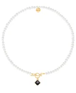 Naszyjniki - Naszyjnik z pereł z pozłacaną koniczyną z czarną emalią 45 cm - miniaturka - grafika 1