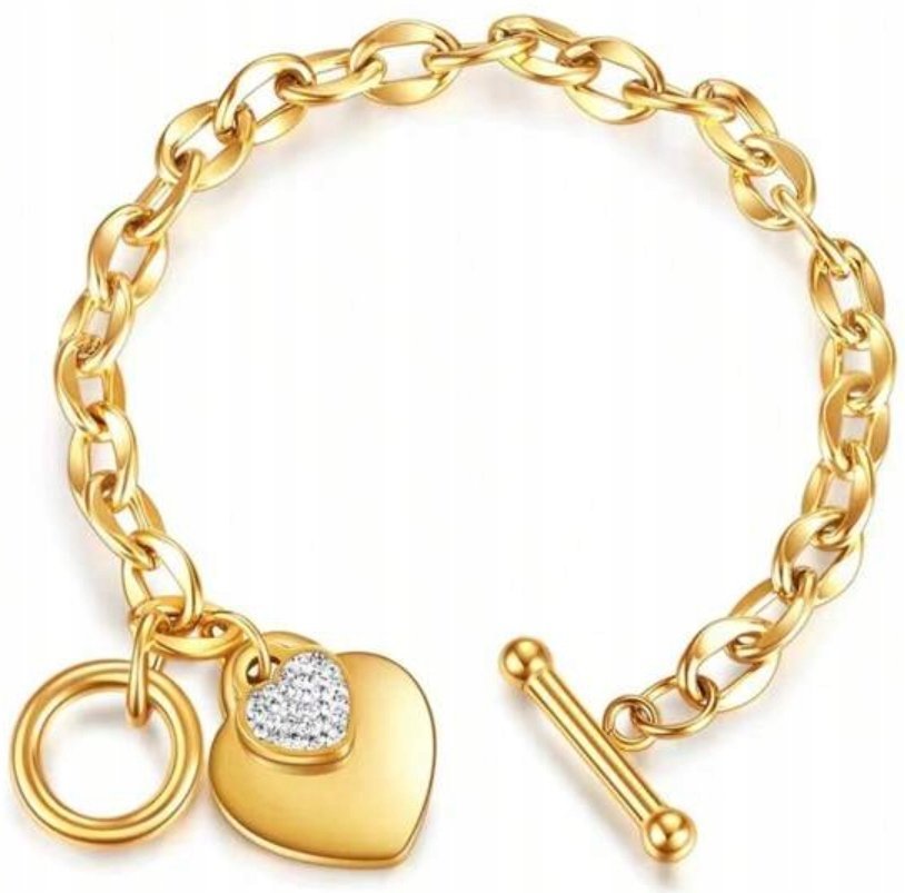 Złota Bransoletka Serce z Cyrkoniami ze Stali Szlachetnej na Prezent