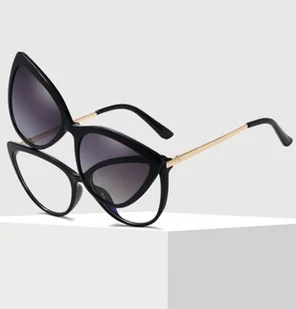 Damskie kocie okulary do komputera z nakładką przeciwsłoneczną Clip-on 2593 - Okulary korekcyjne, oprawki, szkła - miniaturka - grafika 1