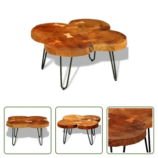 The Living Store stolik kawowy 35 cm 4 tarcze z litego drewna różanego - Ławy i stoliki kawowe - miniaturka - grafika 1
