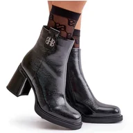 Botki damskie - Wężowe Botki Damskie Na Słupku Skóra Naturalna Czarne Vinceza 66670 - miniaturka - grafika 1