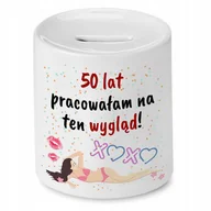 Skarbonki - SKARBONKA PREZENT NA URODZINY 50 50te 50-te z Nadrukiem ze Zdjęciem + Opakowanie na prezent (wzór 01) - miniaturka - grafika 1