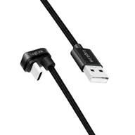 Kable USB - LOGILINK CU0195 Kabel USB 2.0 Type-C C/M kątowy na USB-A/M aluminium czarny 3m - miniaturka - grafika 1