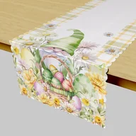 Obrusy i serwetki - Świąteczny bieżnik wodoodporny z nadrukiem, kolorystyka biało-zielono-żółta, rozmiar 38x140 cm, Gnomy wielkanocne - miniaturka - grafika 1