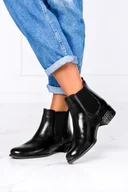 Botki damskie - Czarne botki damskie Sergio Leone na niskim ozdobnym obcasie z gumkami po bokach BT532-CA - miniaturka - grafika 1