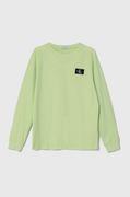 Bluzki dla chłopców - Calvin Klein Jeans longsleeve bawełniany dziecięcy kolor zielony gładki - miniaturka - grafika 1