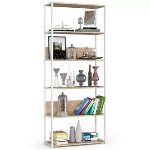 Regał loftowy metalowy 80 cm - biały-dąb sonoma - 6 półek - Półki do salonu Regał loftowy metalowy 80 cm - biały-dąb sonoma - 6 półek - Półki do salonu - miniaturka - grafika 1