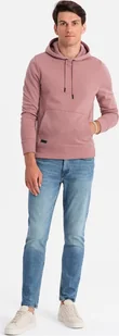 Ombre Męska dresowa bawełniana bluza kangurka z kapturem BASIC ciemnoróżowa V4 OM-SSBN-0161 S - Bluzy męskie - miniaturka - grafika 1