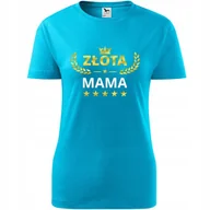 Koszulki i topy damskie - Damska Koszulka na Dzień Mamy Złota mama na Prezent dla Mamy Urodziny turkusowy XXL - miniaturka - grafika 1