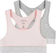 Koszulki i topy damskie - NAME IT Dziewczęce majtki NKFSHORT TOP 2P NOOS, Barely Pink/Pack:w/Grey Melange, 116 - miniaturka - grafika 1