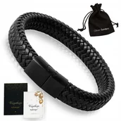 Bransolety męskie - Skórzana Bransoletka Męska Czarna Skóra Tytanowa Grawerrr - miniaturka - grafika 1