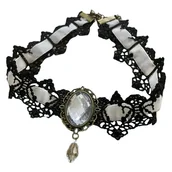 Naszyjniki - Gotycki Koronkowy Choker z Kamieniem Biały - miniaturka - grafika 1