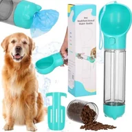 Pozostałe akcesoria dla psów - Springos Butelka 3w1 na wodę i karmę, 500ml, pojemnik na worki dla psa, kota, turkusowy UNIWERSALNY - miniaturka - grafika 1