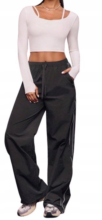 SHEIN SZARE LUŹNE SPODNIE CASUAL Z BIAŁYM LAMPASEM XL 1KA