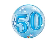 Urodziny dla dorosłych - Balon foliowy bubble niebieski - 50tka - 56 cm - 1 szt. - miniaturka - grafika 1
