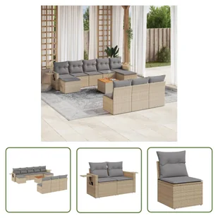The Living Store 11-cz. zestaw mebli ogrodowych z poduszkami - beżowy - polirattan - Sofa Ogrodowa - Sofy ogrodowe - miniaturka - grafika 1