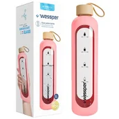 Butelki filtrujące - Wessper Activemax Crystalline 1L szklana butelka motywacyjna z różowym etui - miniaturka - grafika 1