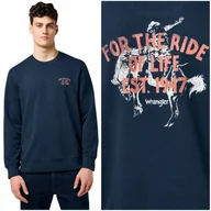 Bluzy męskie - Wrangler GRAPHIC CREW Black Iris bluza bawełniana męska z nadrukiem S - miniaturka - grafika 1