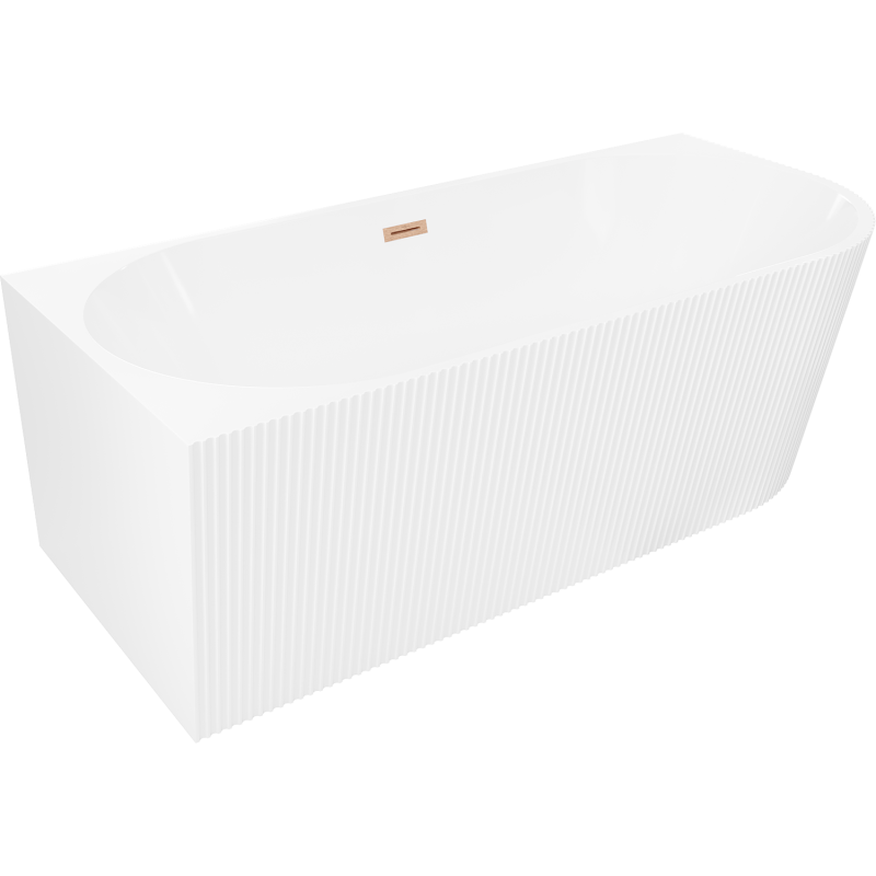 Mexen Silo wanna wolnostojąca narożna lewa ryflowana 170 x 80 cm, biała, przelew miedź szczotkowana - 52891708000L-65