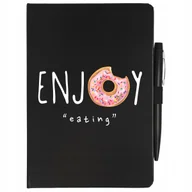 Notesy i bloczki - NOTATNIK CZARNY A5 W LINIE DŁUGOPIS DONUT Wzory - miniaturka - grafika 1
