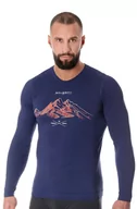 Koszulki sportowe męskie - Koszulka termoaktywna z długim rękawem męska Brubeck Outdoor Wool Pro LS14140A ciemnoniebieski góry - miniaturka - grafika 1