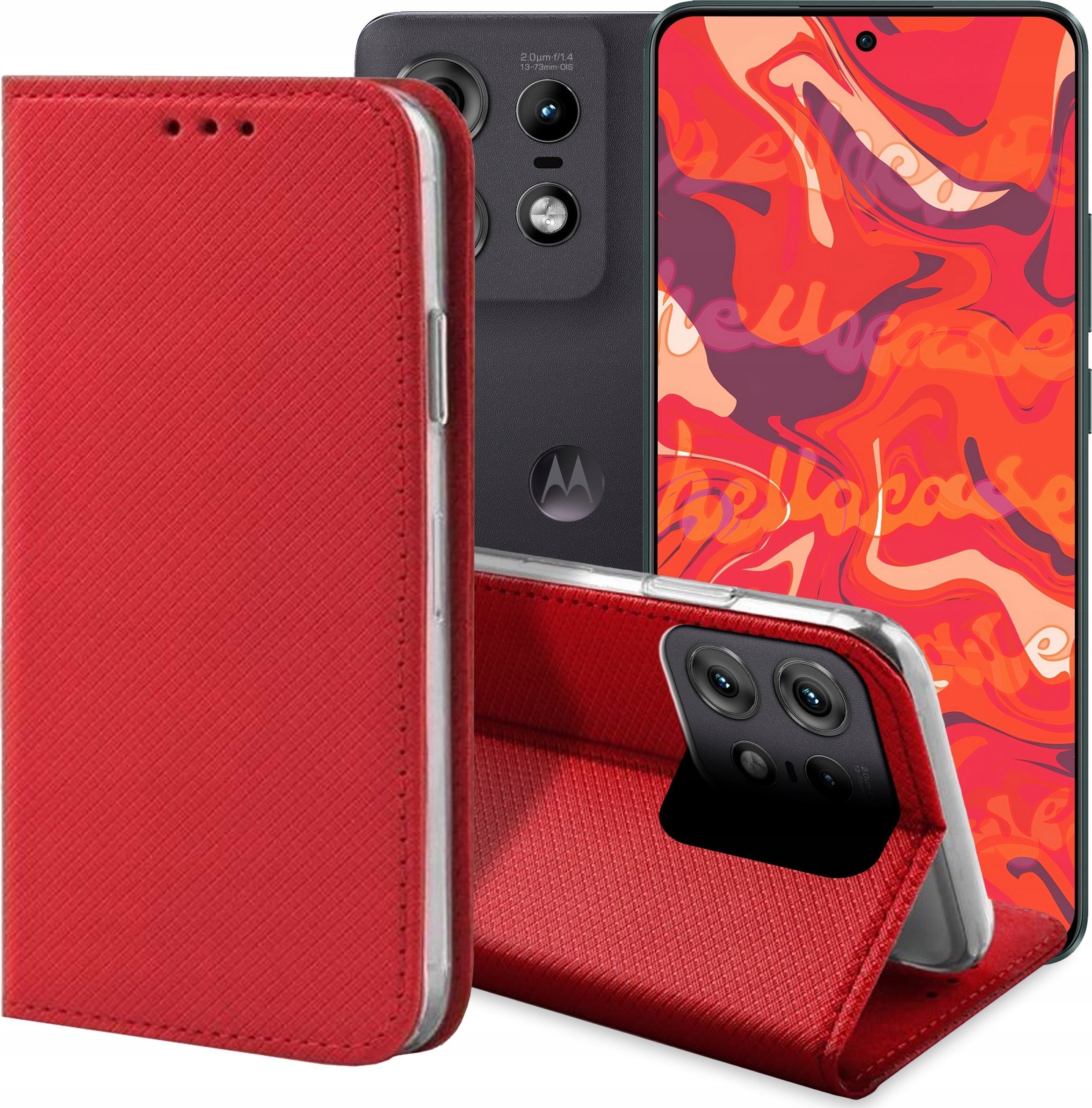 Hello Case ETUI Z KLAPKĄ DO MOTOROLA EDGE 50 PRO CZERWONE ZAMYKANE MAGNETYCZNE KABURA