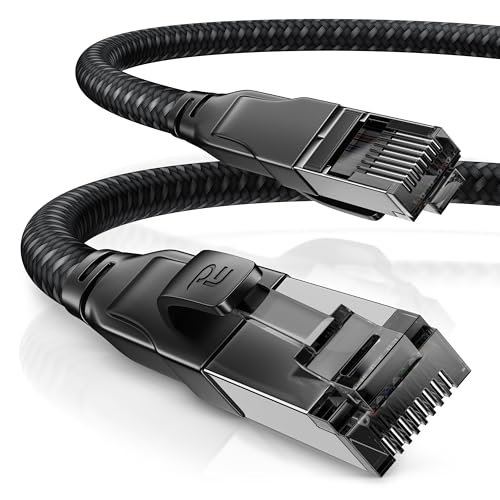 CSL - CAT 8.1 kabel sieciowy 40 Gb/s - 3 m - płaszcz bawełniany - Black Series - LAN kabel krosowy RJ45 - Gigabit Ethernet Cable - 40000 Mbits - ekranowanie S/FTP PIMF - kompatybilny z Cat 6 Cat 7