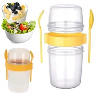 Lunch boxy - PIĘTROWY POJEMNIK ZE SZTUĆCAMI KUBEK NA JOGURT MUSLI SAŁATKĘ LUNCHBOX 1100ml - miniaturka - grafika 1