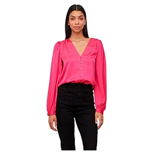 Vila Damska różnorodność dekolt w serek L/S Shirt/SU-NOOS bluzka, Pink Yarrow, 34, różowy, 34 - Bluzki damskie - miniaturka - grafika 1