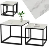 Ławy i stoliki kawowe - Stolik Kawowy Kwadratowy Marmur Biały Zestaw 2w1 Ława Glamour Biała ORI - miniaturka - grafika 1