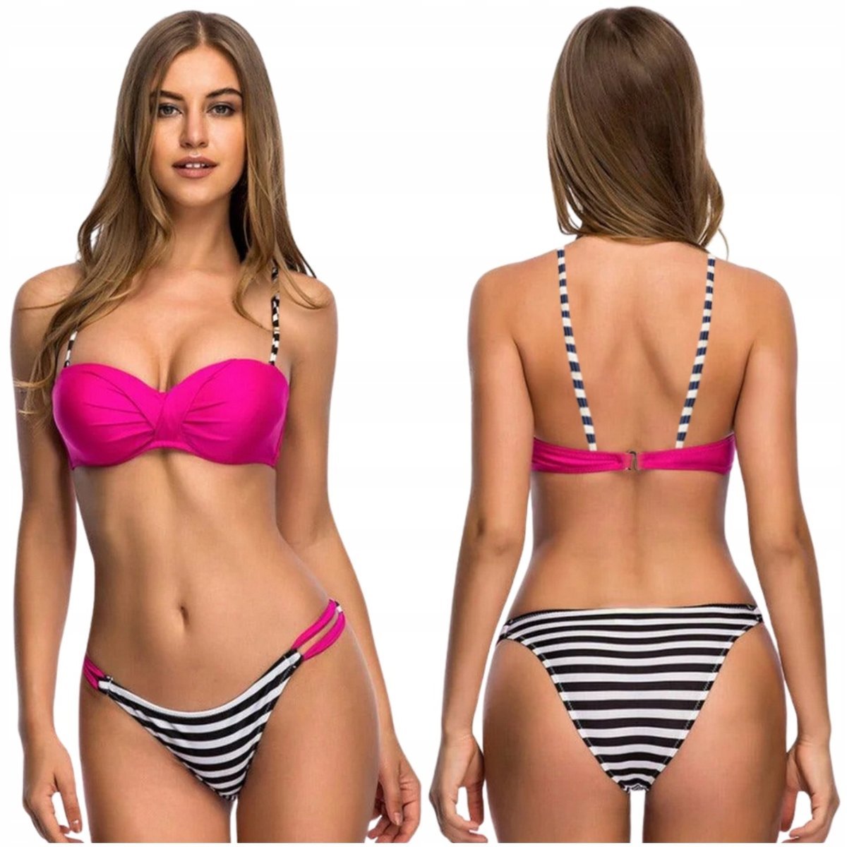 STRÓJ KĄPIELOWY DWUCZĘŚCIOWY MODELUJĄCY PUSH UP KOSTIUM USZTYWNIANY PASKI L
