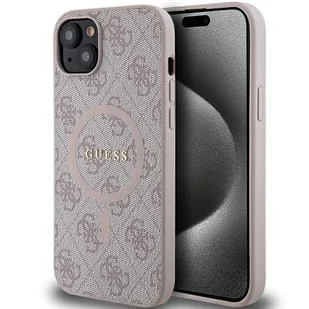 Etui Guess GUHMP15SG4GFRP Apple iPhone 15 / 14 hardcase 4G Collection Leather Metal Logo MagSafe różowy/pink - Etui i futerały do telefonów - miniaturka - grafika 1