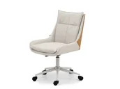 Fotele i krzesła biurowe - ELEGANCKIE SZARE KRZESŁO BIUROWE EKO-SKÓRA DĄB PODSTAWA SZARY - miniaturka - grafika 1