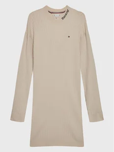 Tommy Hilfiger Sukienka dzianinowa KG0KG07157 D Écru Regular Fit - Sukienki i spódniczki dla dziewczynek - miniaturka - grafika 1