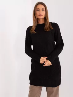 Swetry damskie - Sweter oversize czarny casual dekolt półgolf rękaw długi długość długa - grafika 1