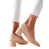 Czółenka - Goodin Eleganckie Zamszowe Czółenka beżowy - miniaturka - grafika 1