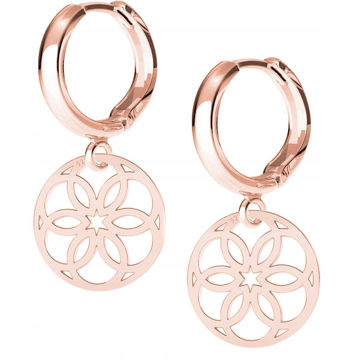 Kolczyki Rozeta Ażurowa różowe złoto 925