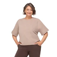 Dresy damskie - Bluzka Dresowa Damska Bawełniana M Beżowa Luźna - miniaturka - grafika 1