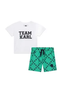 Dresy i komplety dla chłopców - Karl Lagerfeld komplet kąpielowy dziecięcy  szorty i t-shirt kolor biały - grafika 1