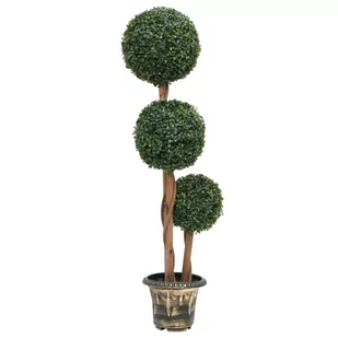 vidaXL Sztuczny bukszpan w formie kul, w doniczce, zielony, 119 cm - Sztuczne kwiaty - miniaturka - grafika 1