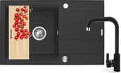 Zlewozmywaki z baterią - ZESTAW PYRAMIS SPARTA PLUS LUX (78x48) 1B 1D + SILVIO czarny (nakrapiany) + deska GRATIS (070083701Sn) - miniaturka - grafika 1